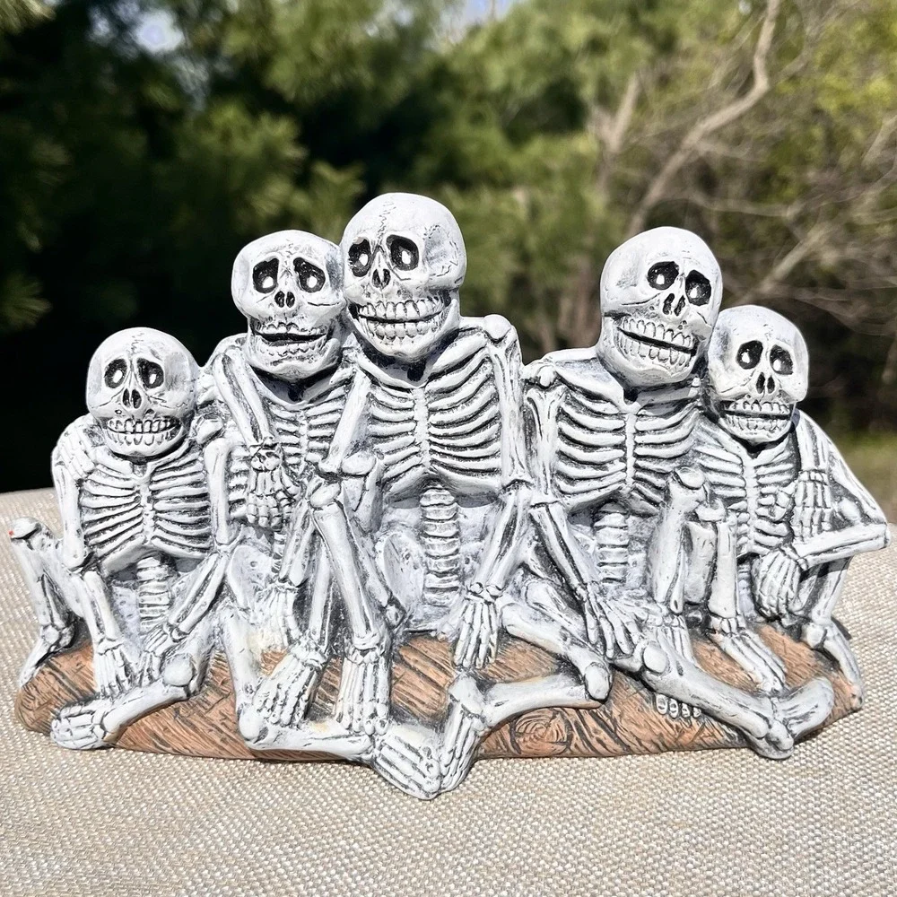 Vintage Halloween‎ Skeleton Family Ceramic Figurine Hand Painted Spooky 8